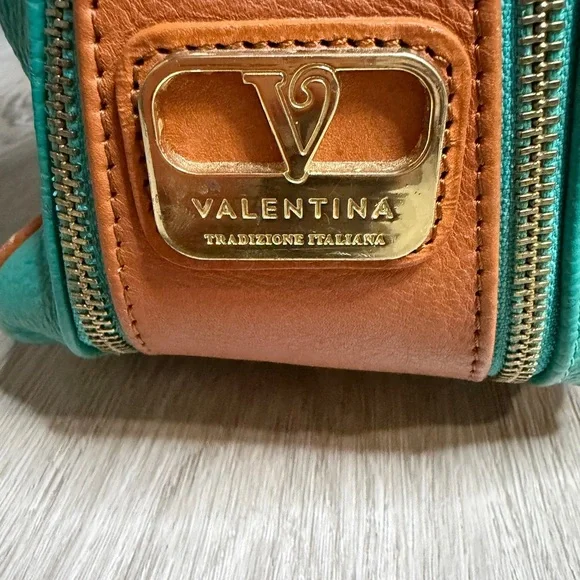Valentina Teal and Brown Leather Shoulder Bag - Picture 6 of 16